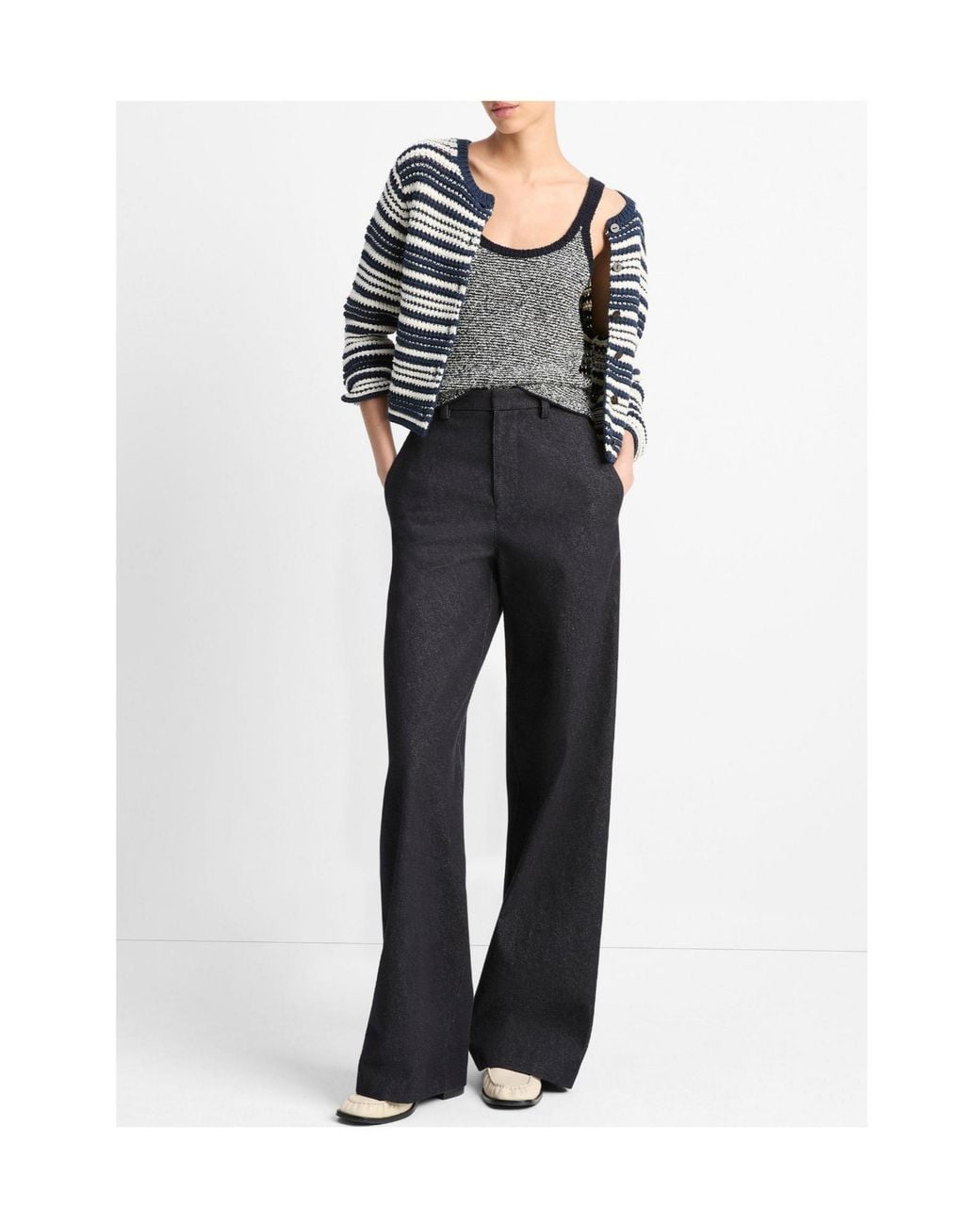Vince Gray Striped Buttoned Cardigan