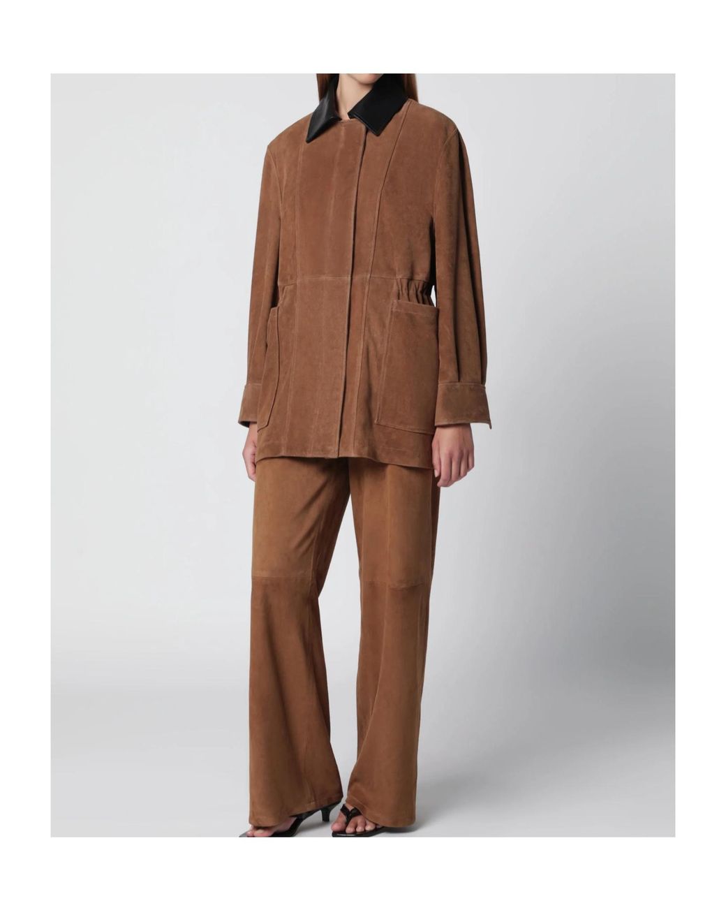 Nour Hammour Brown Long-Sleeved Leather Jacket