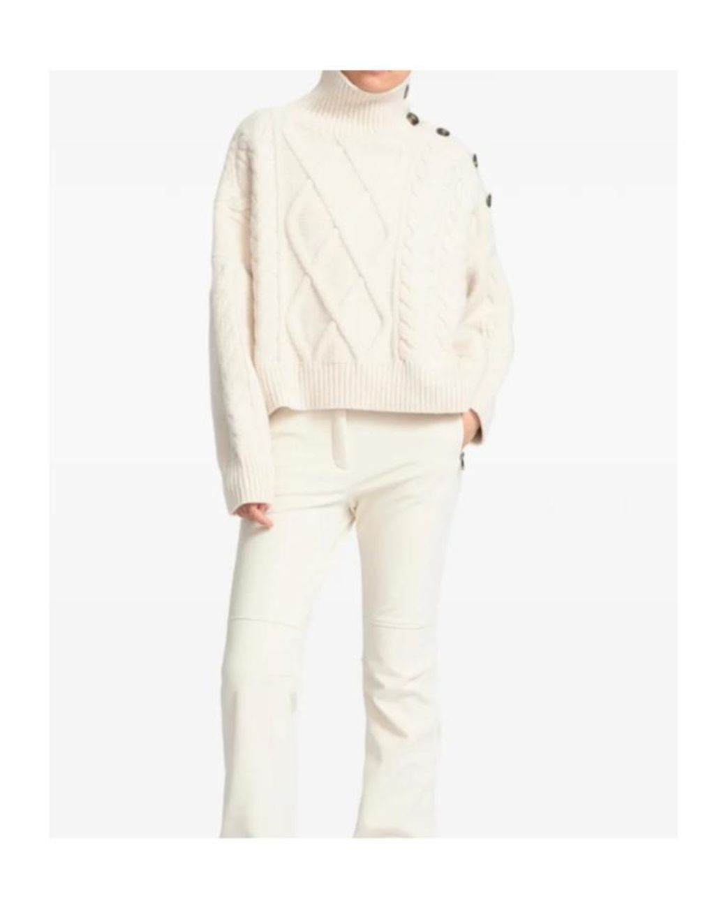 Yves Salomon White Cable-Knit Buttoned Sweater