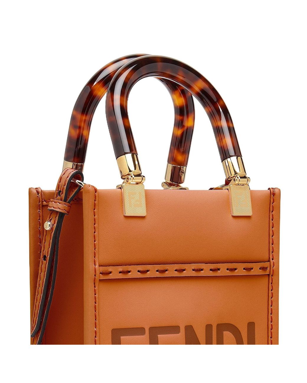 Fendi Brown Sunshine Mini Shopper Tote Bag