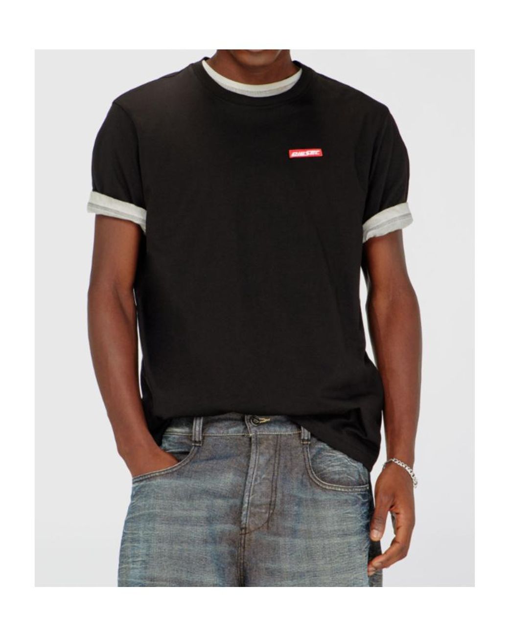 DIESEL Black Cotton T-Shirt With Logo Patch for men