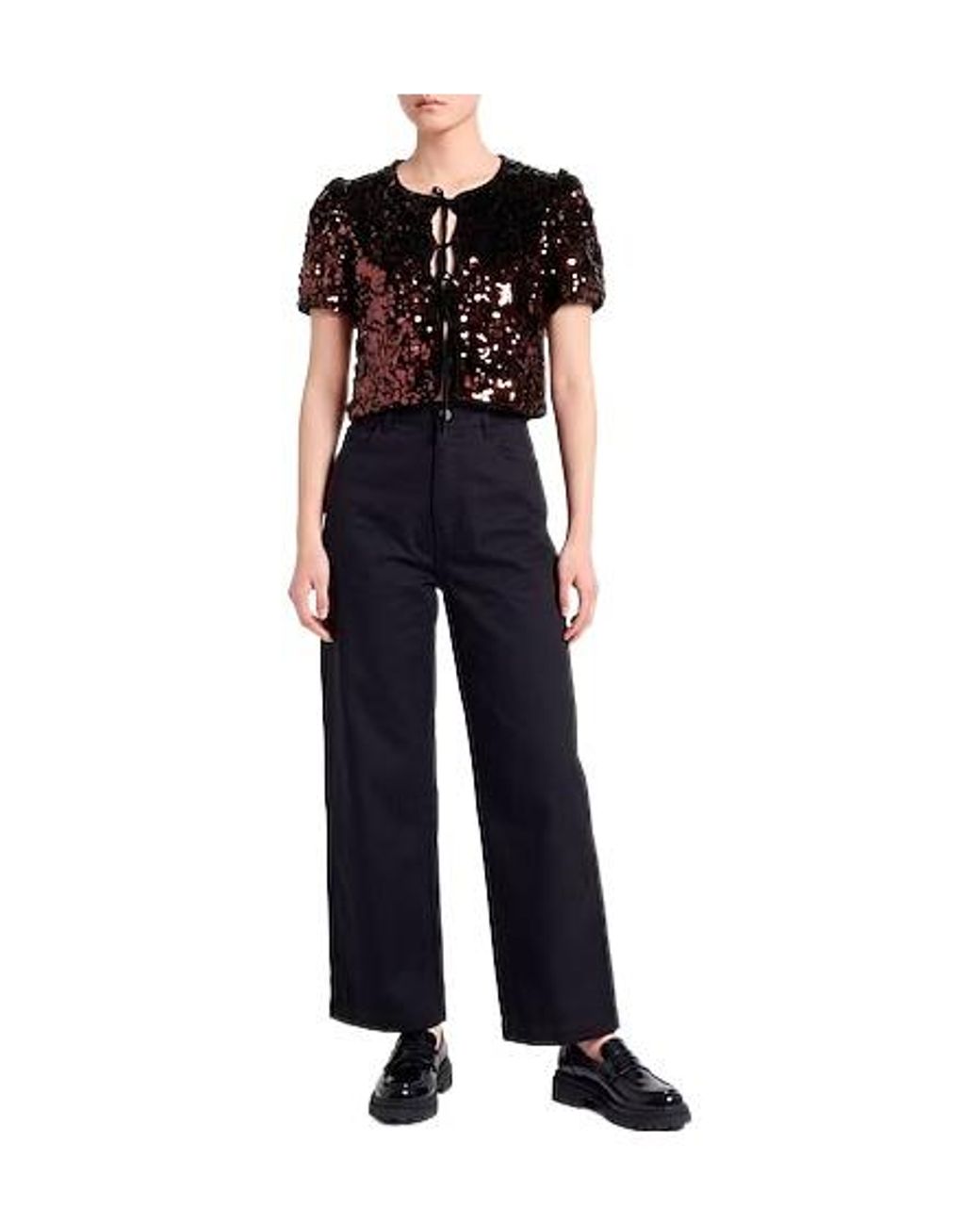 Ganni Black Solid Colour Short-Sleeve Top