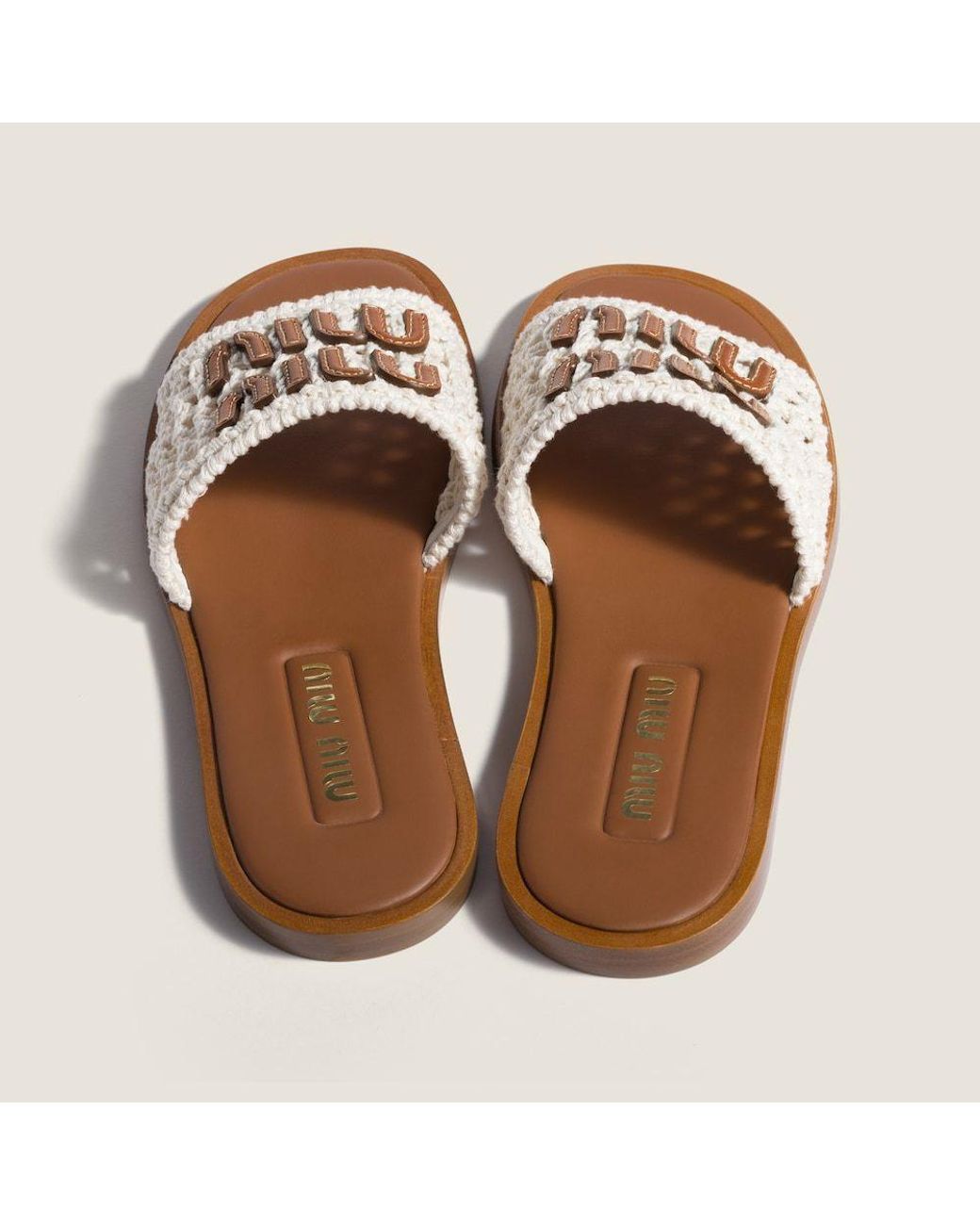 Miu Miu Brown Woven Logo Flat Sandals