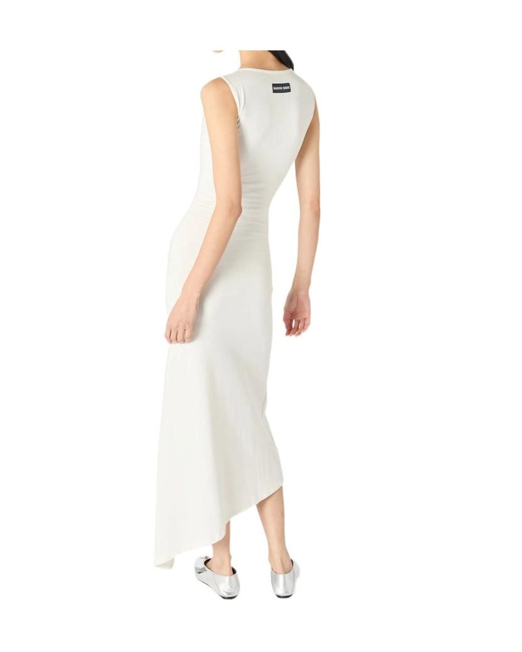 MARINE SERRE White Sleeveless Pearl Logo Midi Dress