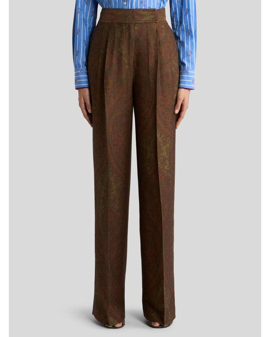 Etro Brown High-Waisted Casual Pants