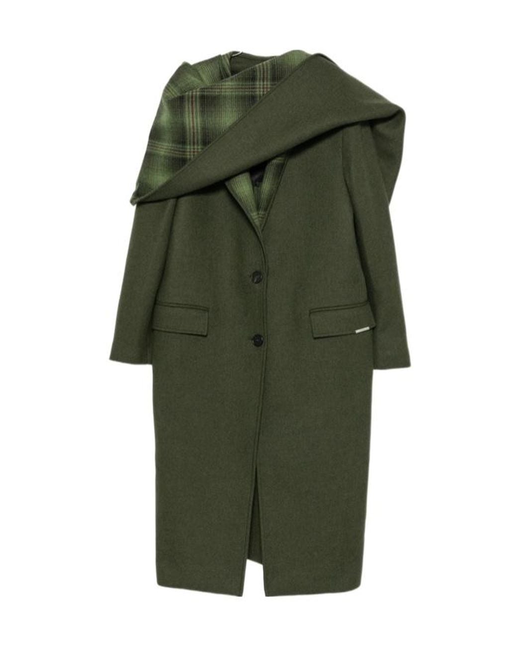 The Attico Green The Scarf Detailed Single-Breasted Coat