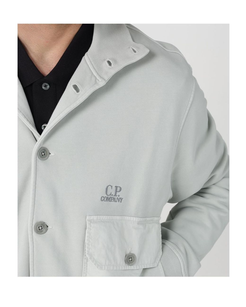 C P Company Gray High Neck Diagonal Fleece Sweatshirt for men