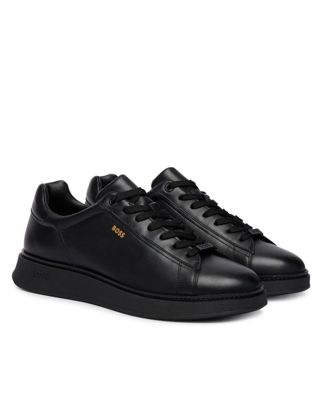Boss Black Logo-Print Leather Sneakers for men
