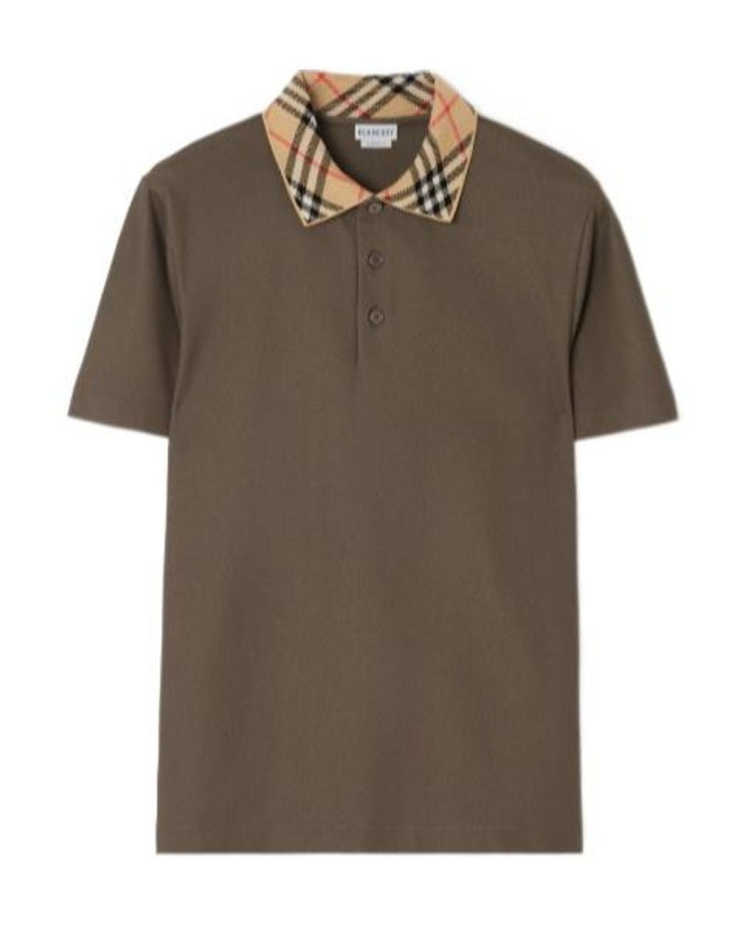 Burberry Brown Checked Collar Short Sleeved Polo Shirt for men