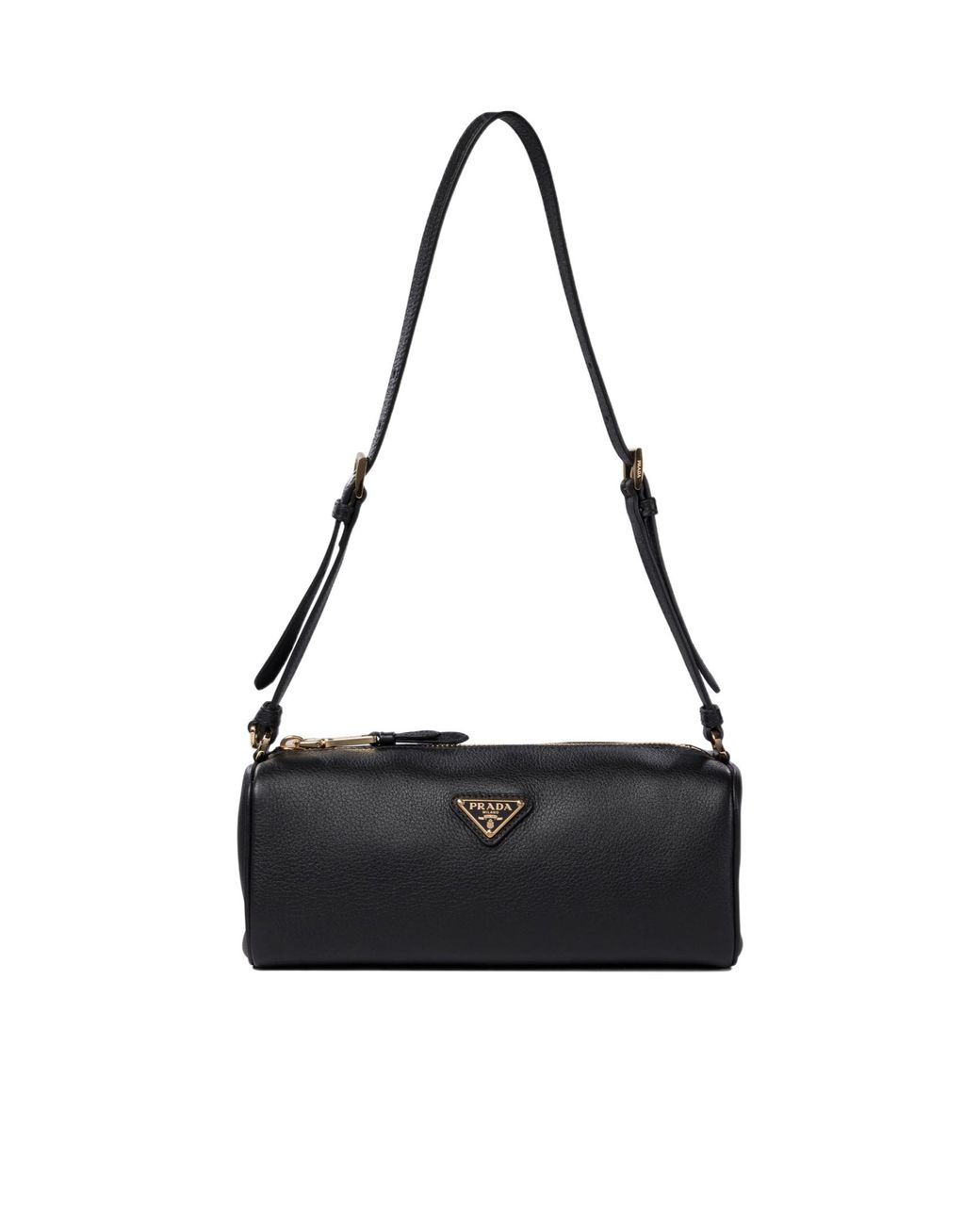 Prada Black Logo Plaque Zipped Shoulder Bag