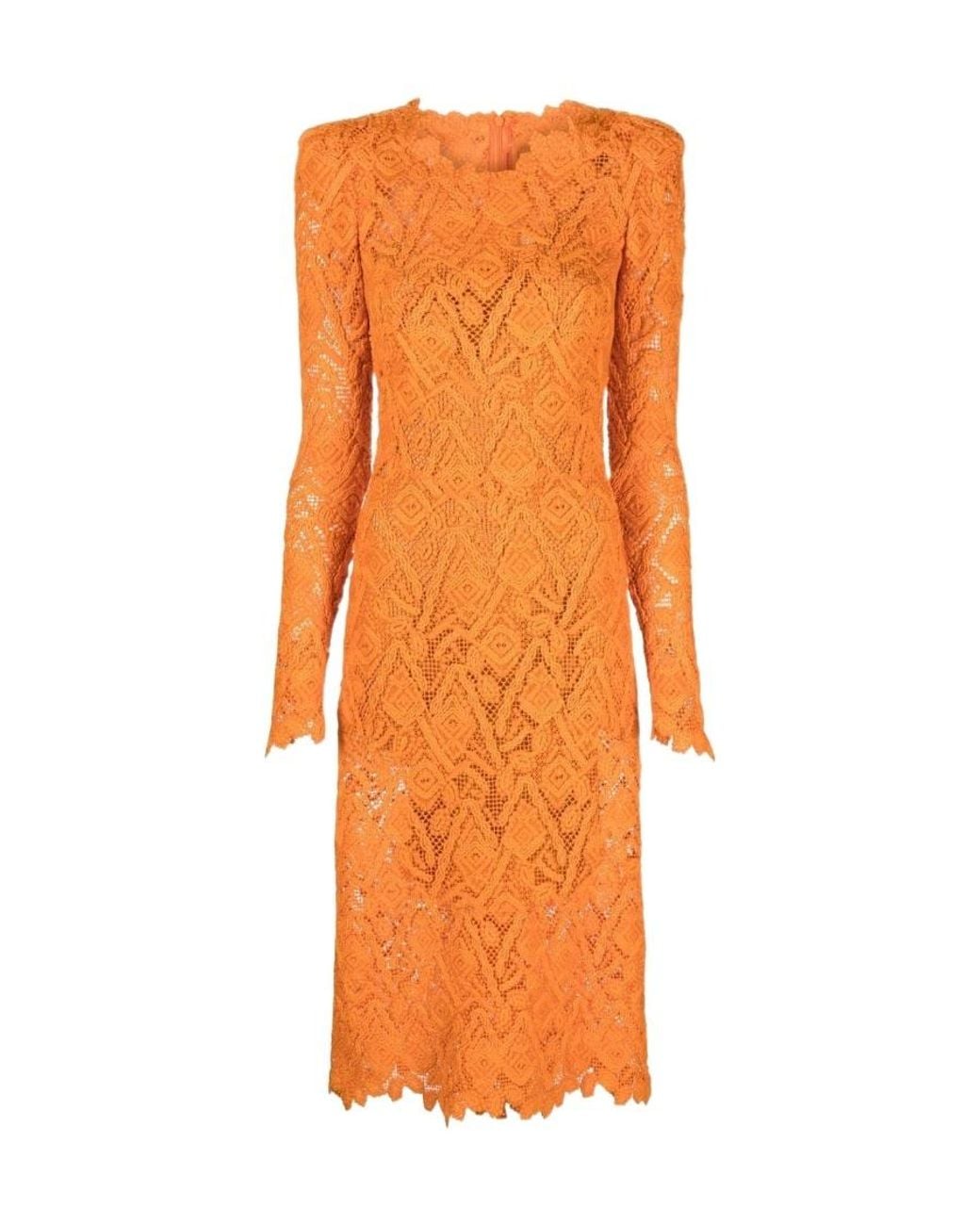 Ermanno Scervino Orange Macrame Lace Midi Dress