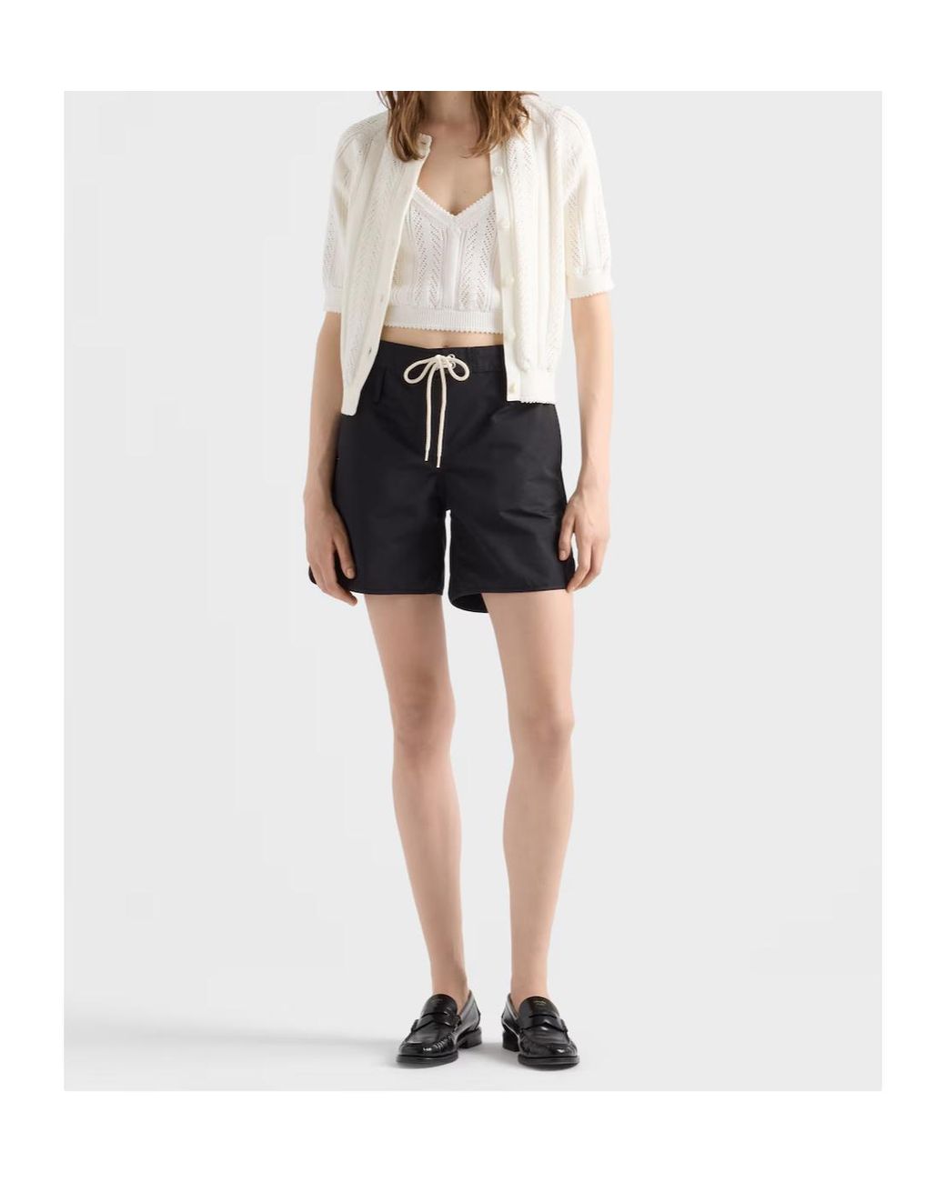 Prada White Openwork Cotton Crop Top