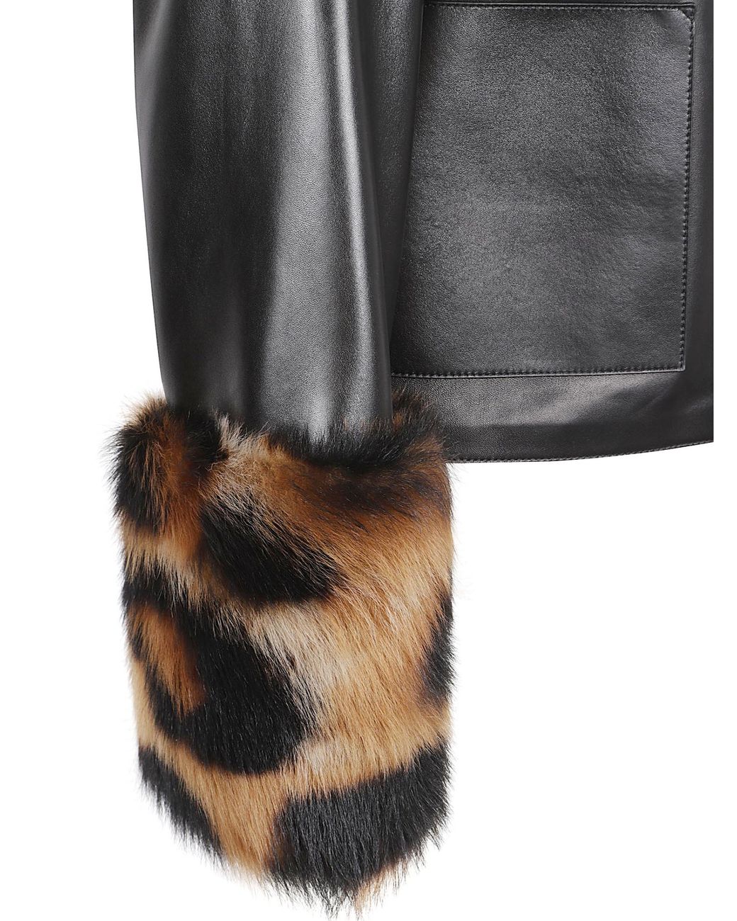 Loewe Black Leopard-Print Shearling-Trimmed Glossed-Leather Jacket