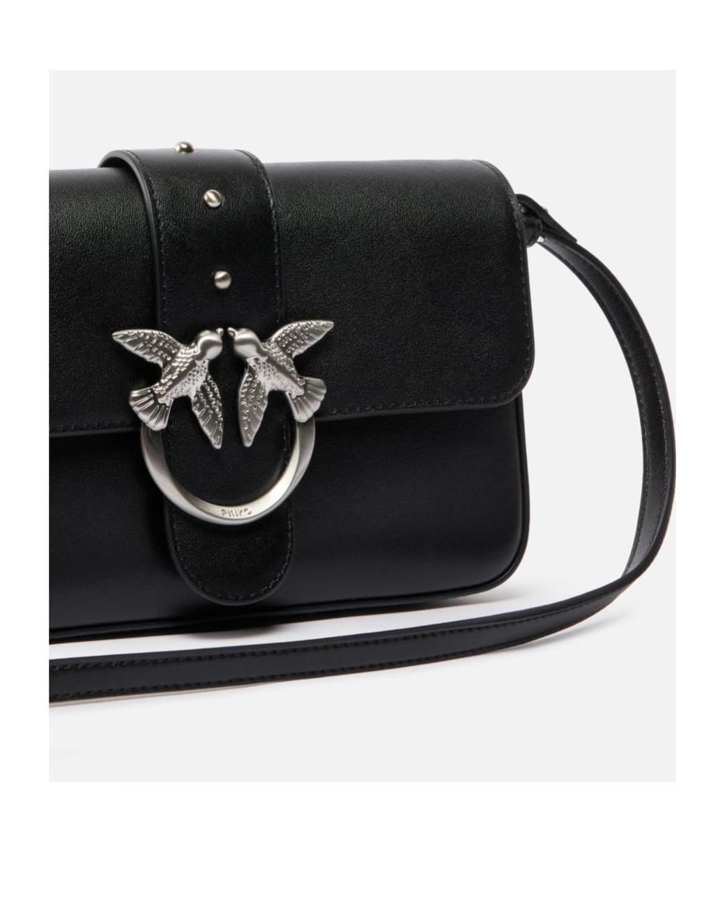 Pinko Black Love Birds Buckled Mini Shoulder Bag