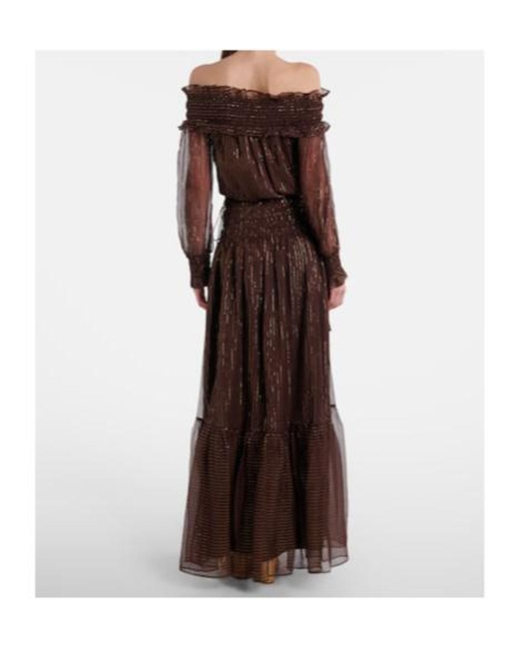 Self-Portrait Brown Shirred Silk-Blend Georgette Maxi Dress