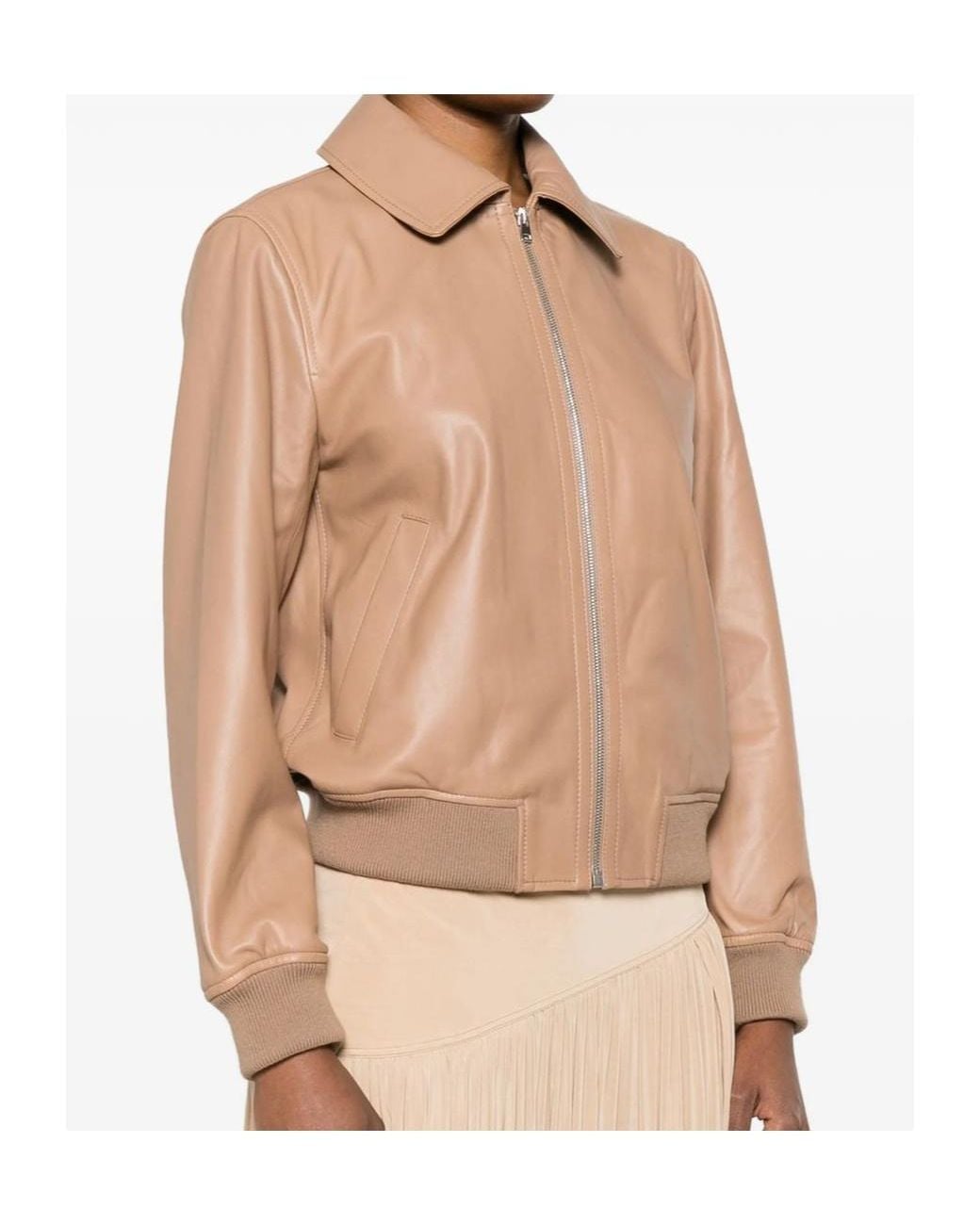 Yves Salomon Natural Zip-Up Lambskin Jacket