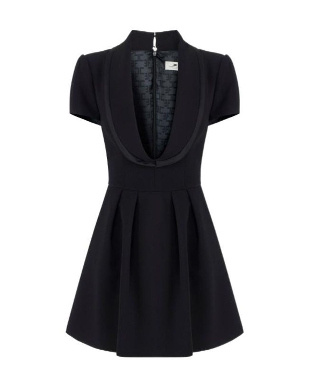 Elisabetta Franchi Black Pleated Deep-Neck Dress