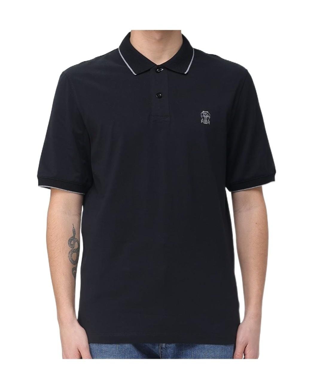 Brunello Cucinelli Black Logo Embroidered Short-Sleeved Polo Shirt for men