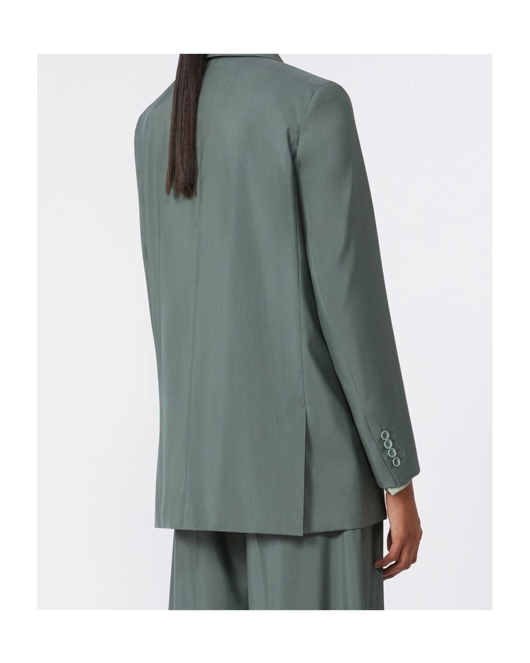 Max Mara Green Wool Silk Chevron Double-Breasted Blazer