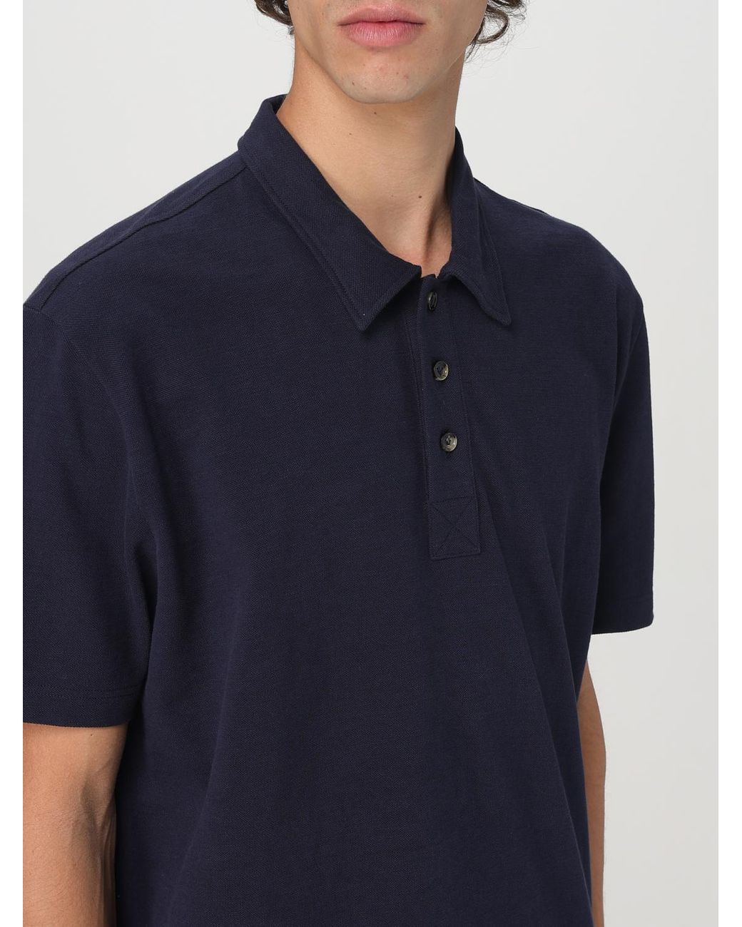 Bottega Veneta Blue Logo Embroidered Short-Sleeved Polo Shirt for men