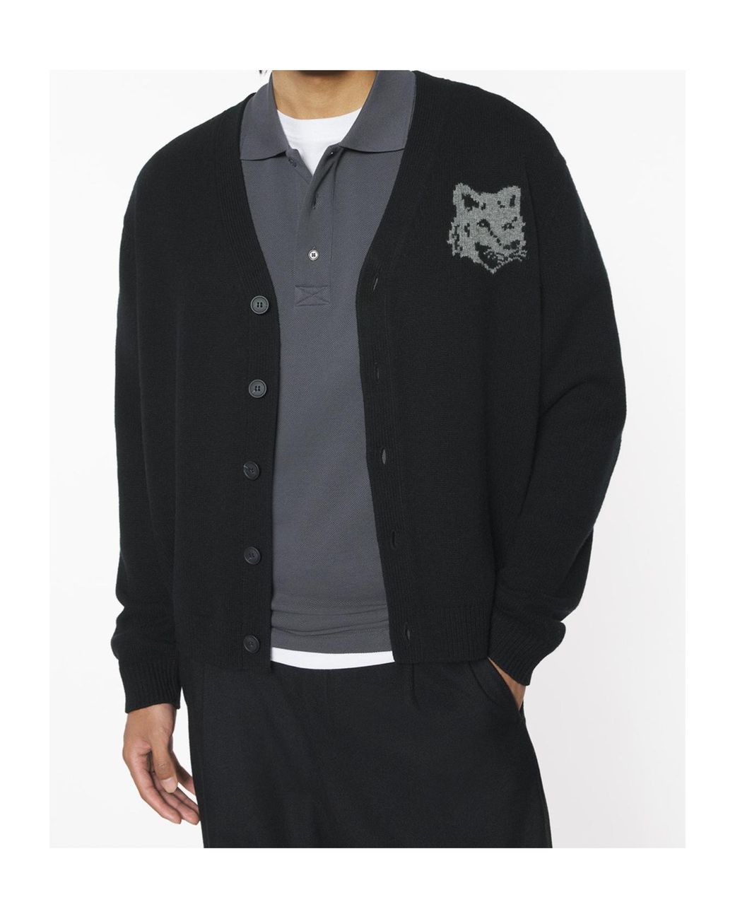 Maison Kitsuné Black Maison Kitsuné Long Sleeve Buttoned Jumper for men