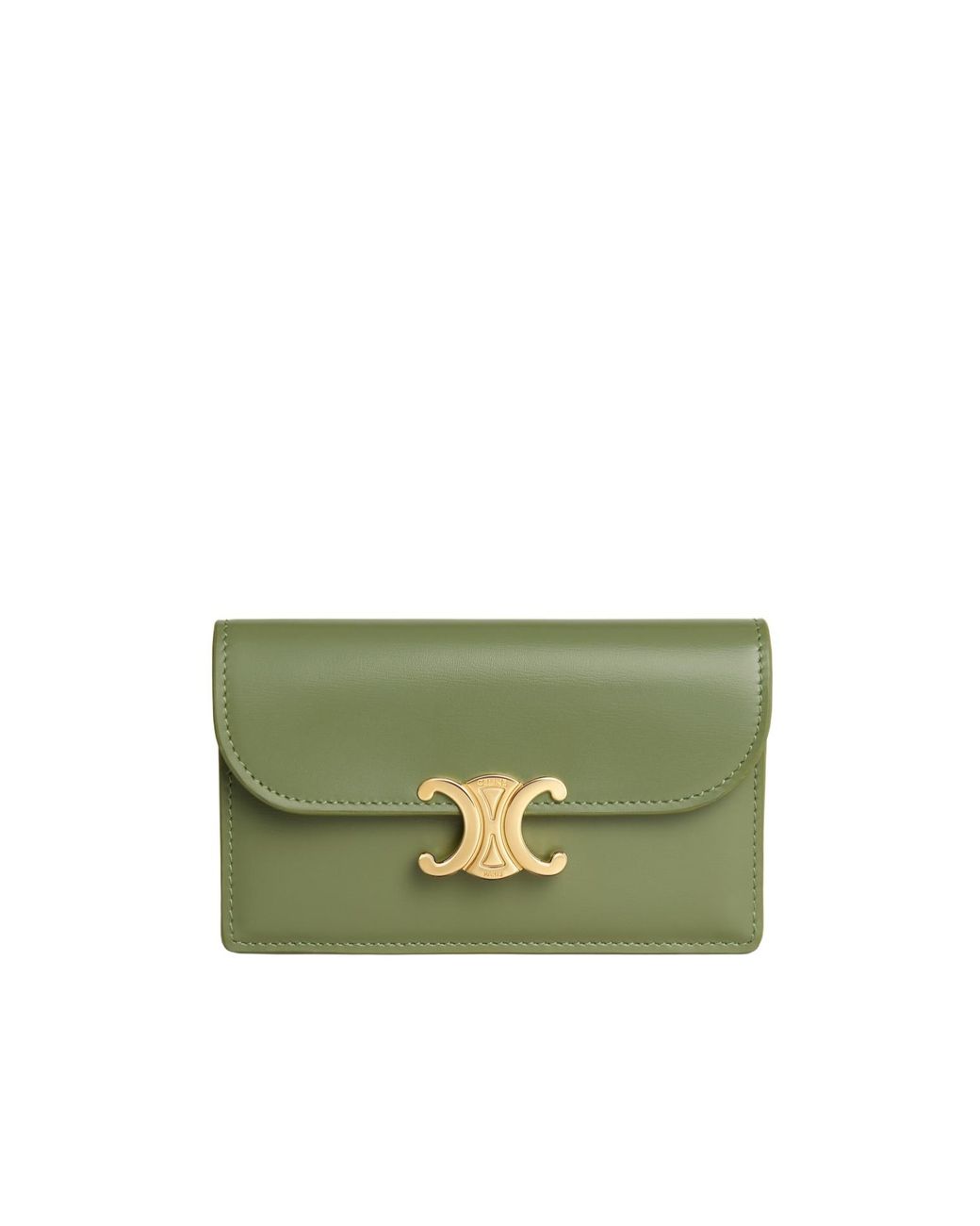 Céline Green Long Card Holder With Flap Triomphe