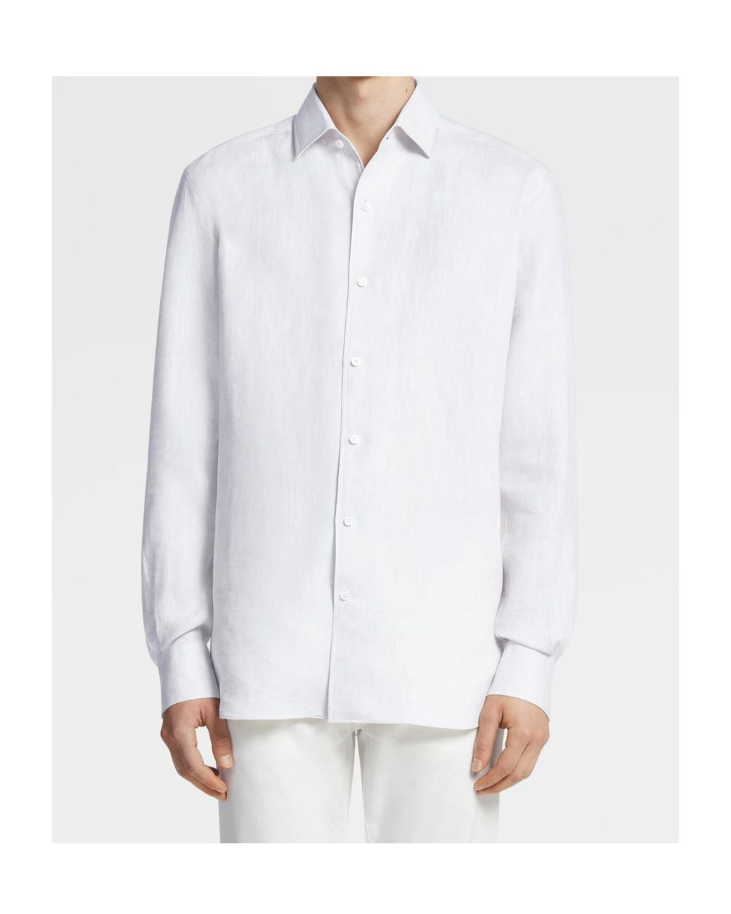 Zegna White Long-Sleeve Linen Shirt for men