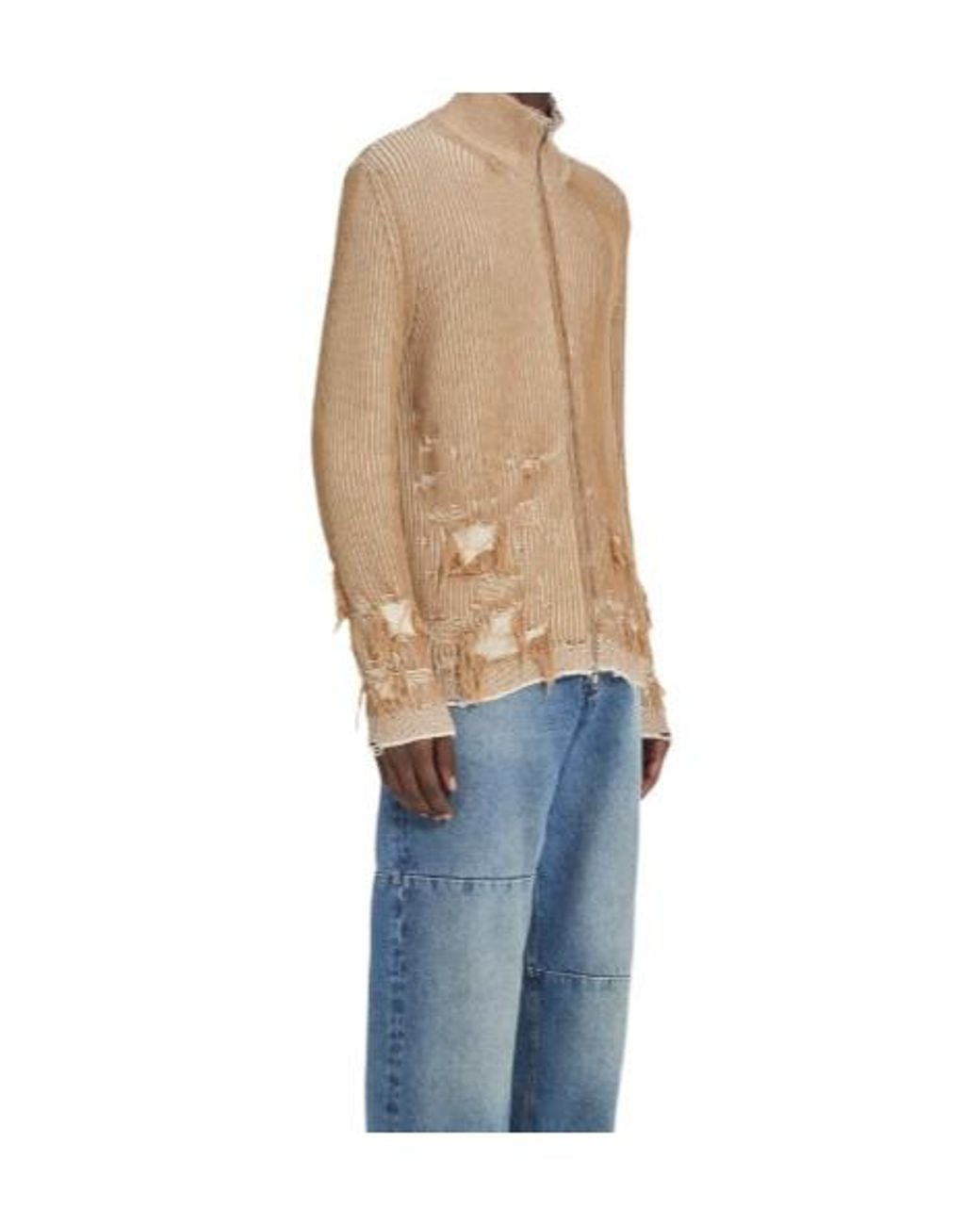 MM6 by Maison Margiela Blue Ribbed Knit Distressed Cardigan for men