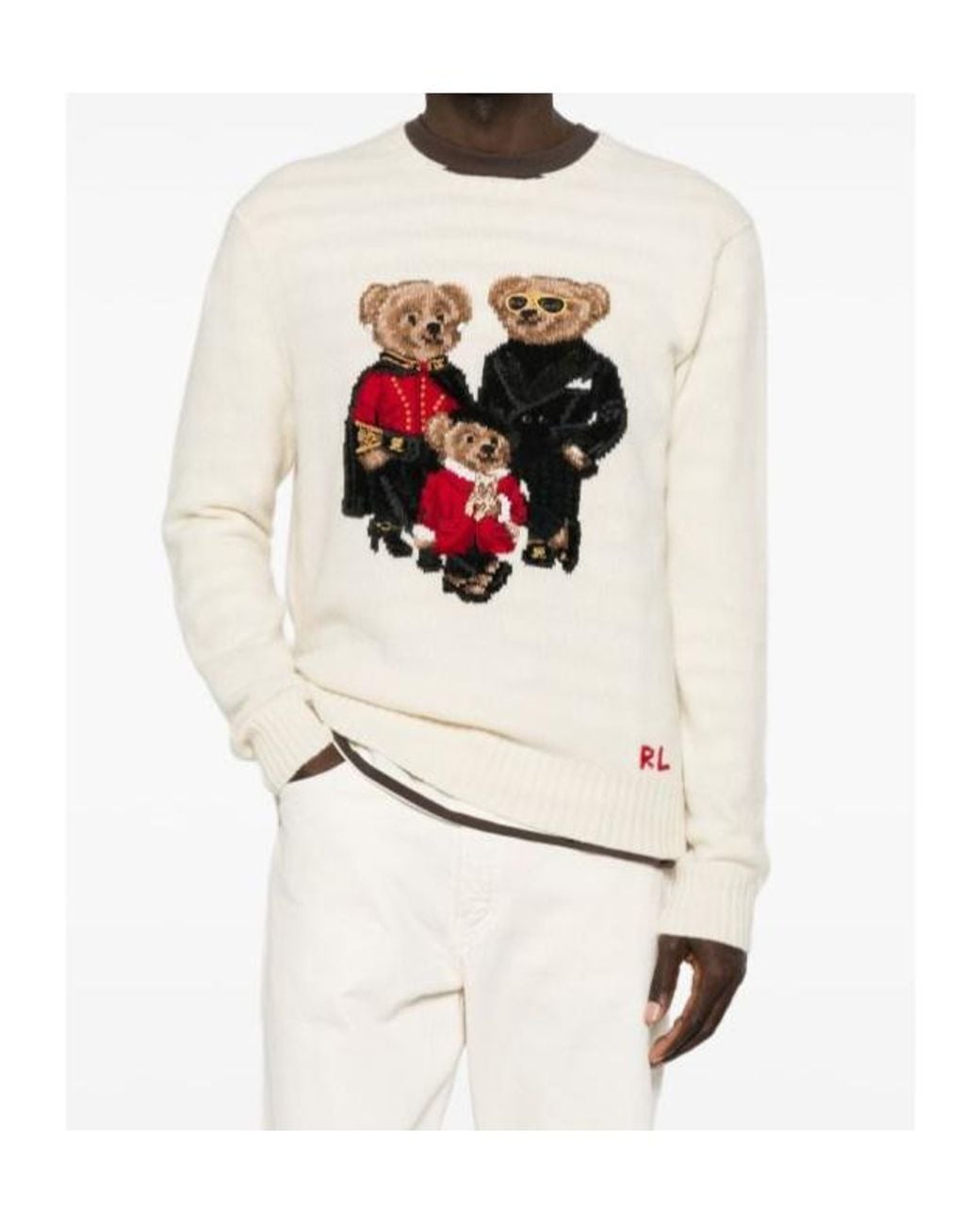 Polo Ralph Lauren White Polo Bear Intarsia-Knit Sweater for men