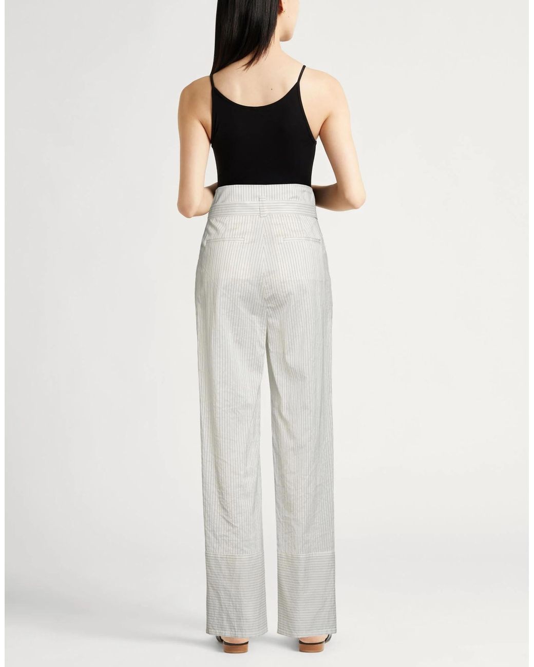 Max Mara White High-Waisted Striped Wide-Leg Trousers