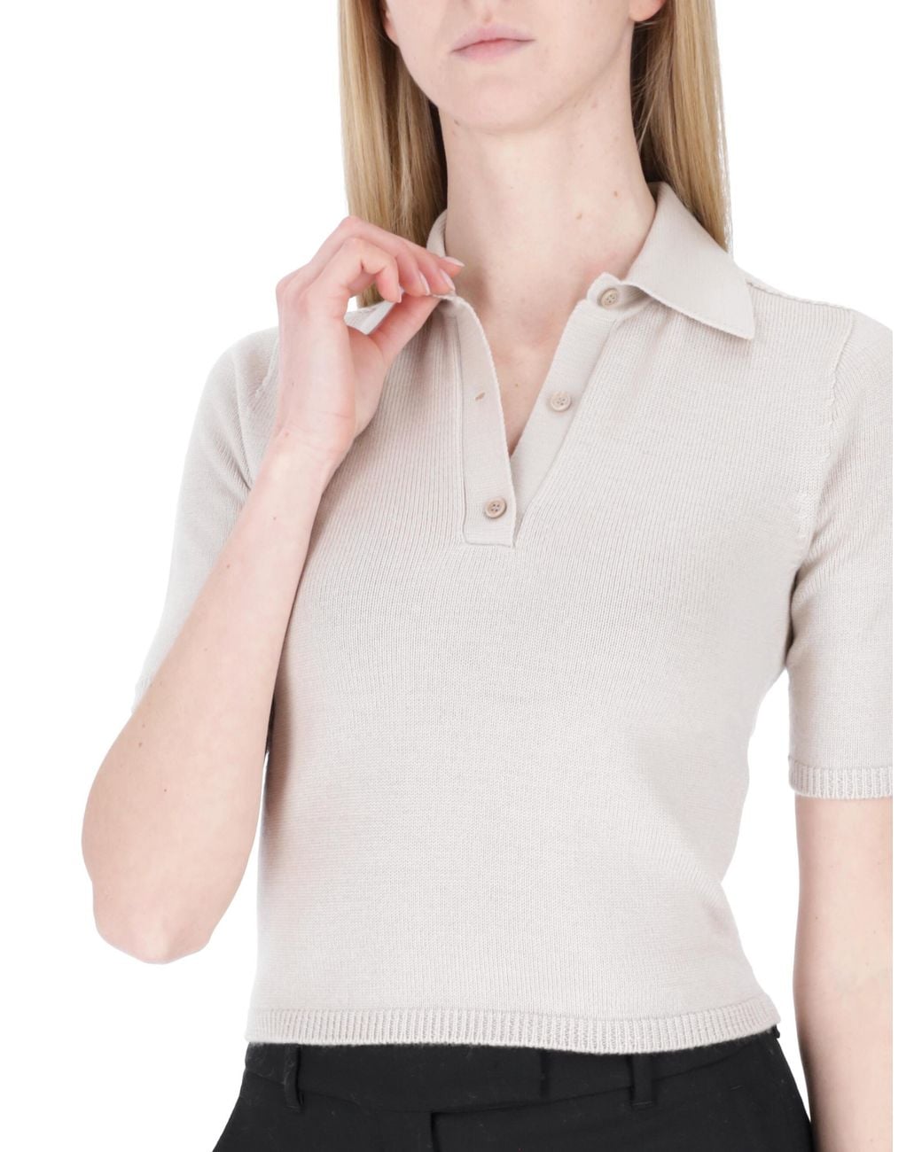 Max Mara White Short-Sleeved Wool Polo Shirt