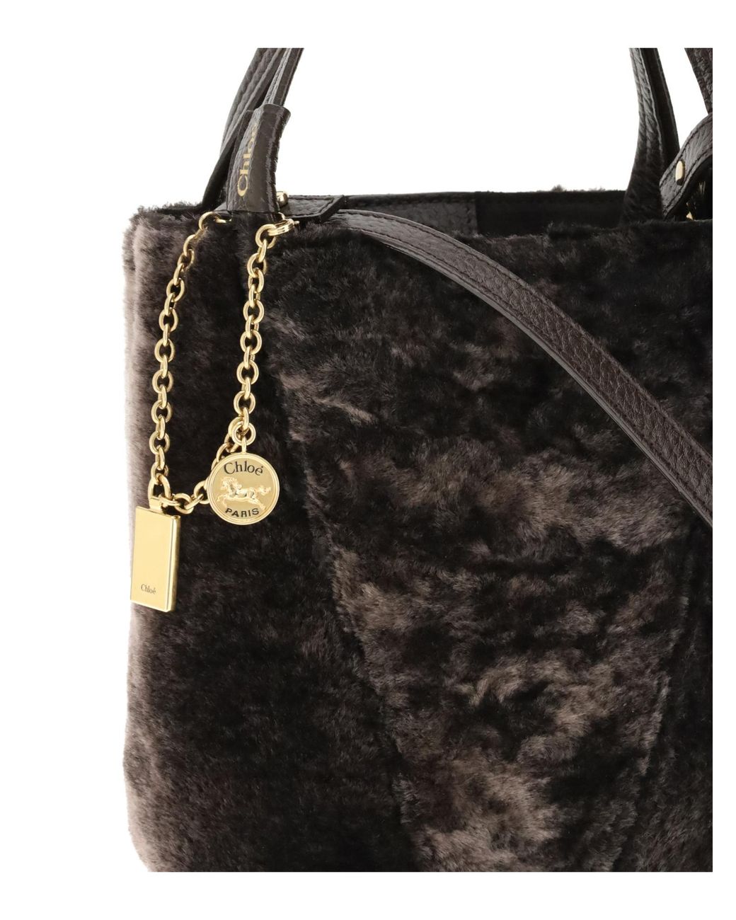 Chloé Black Chloé Shearling Spin Tote Bag