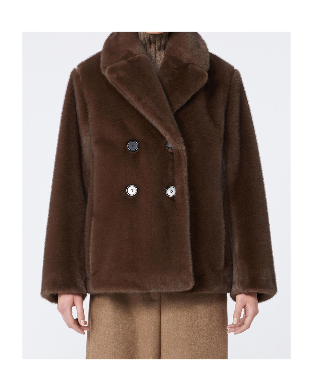 Max Mara Brown Double-Breasted Jacket With A Fluffy Texture