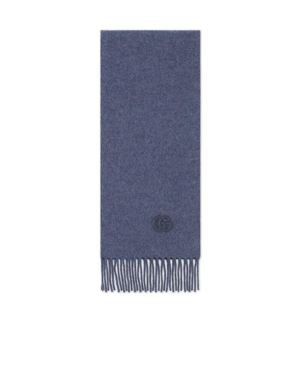 Gucci Blue Logo Patch Fringed Scarf for men