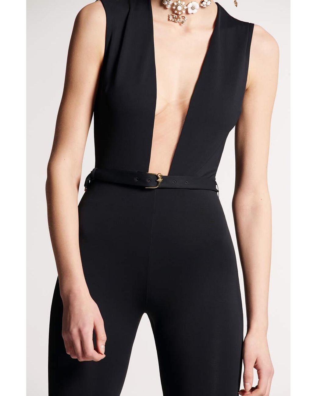DSquared² Black Plunge-Neck Sleeveless Jumpsuit