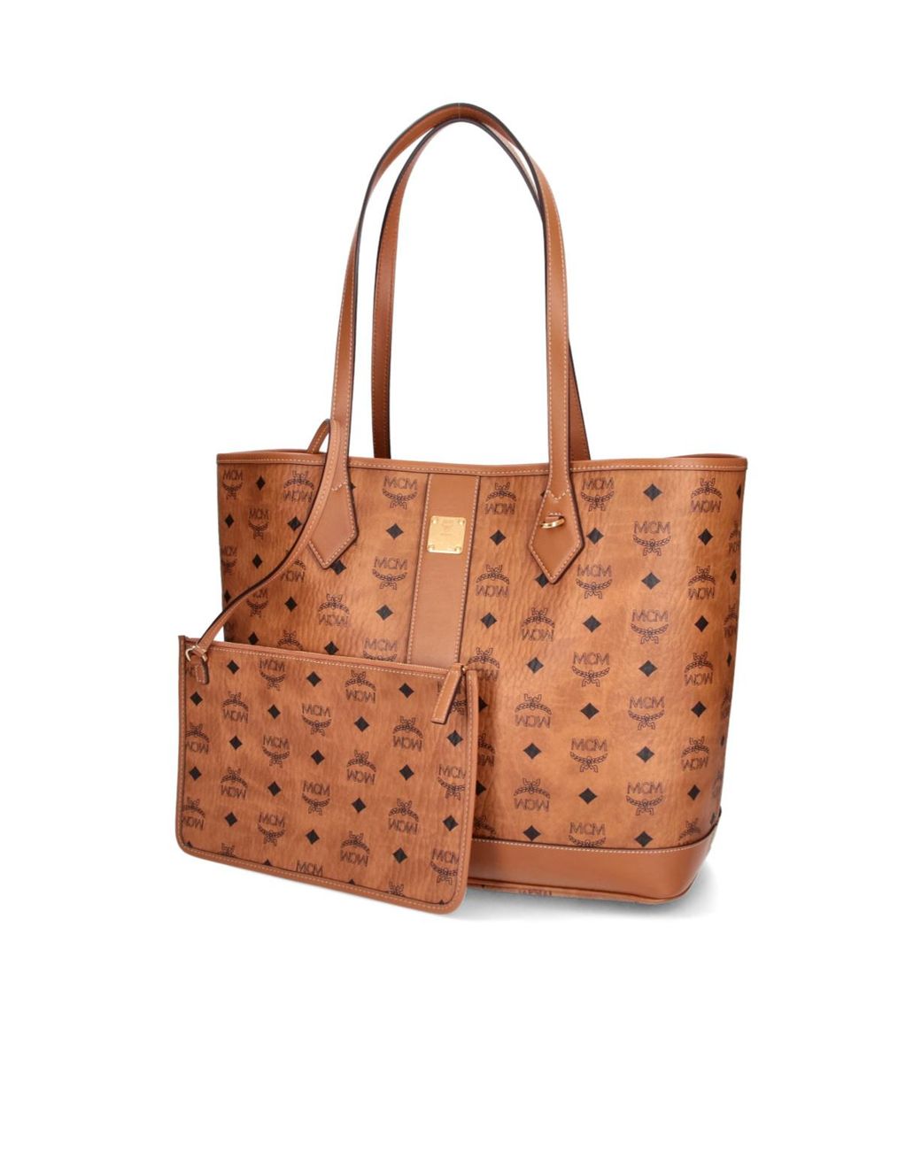 MCM Brown Logo Plaque Monogram Tote Bag