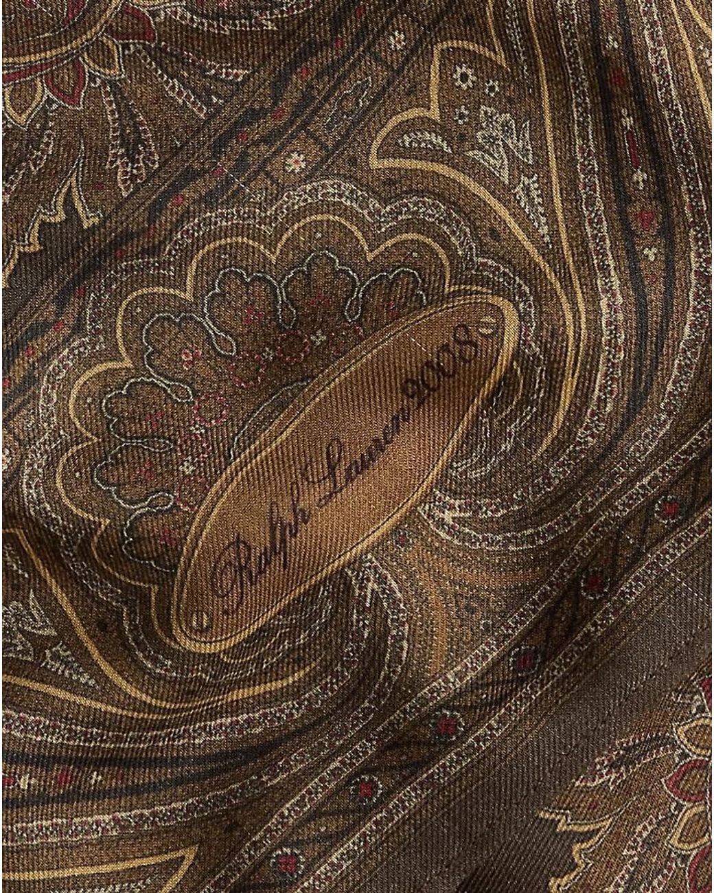 Ralph Lauren Brown Pheasant Paisley Cashmere Square Scarf