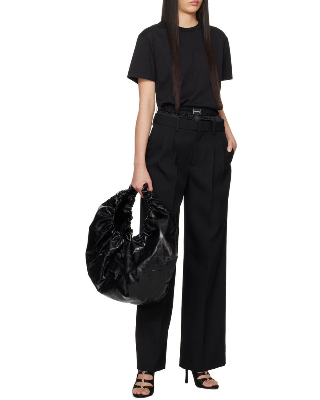 Alexander Wang Black Layered-Design Wool Trousers