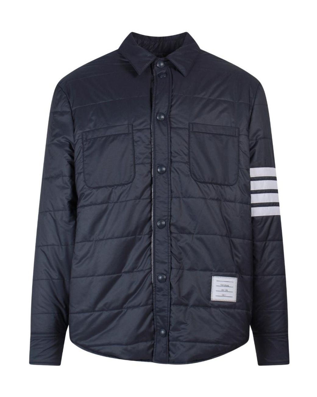 Thom Browne Blue 4-Bar Quilted Shirt Jacket for men