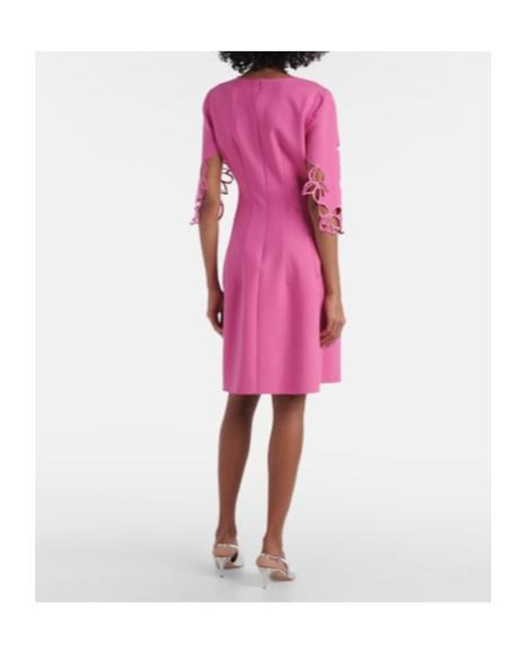 Oscar de la Renta Pink Embroidered Wool-Blend Lace Midi Dress