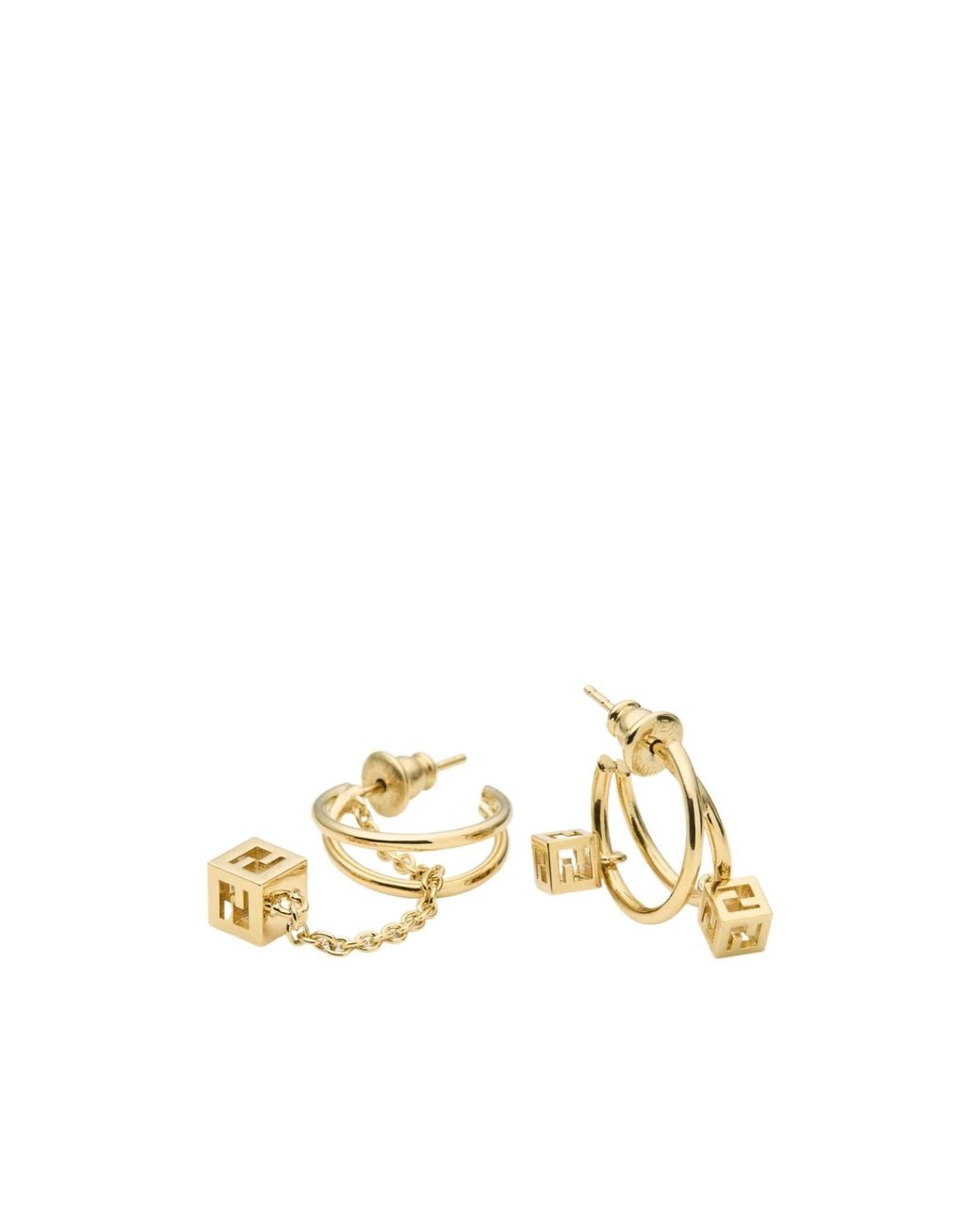 Fendi Metallic Faces Asymmetric Earrings