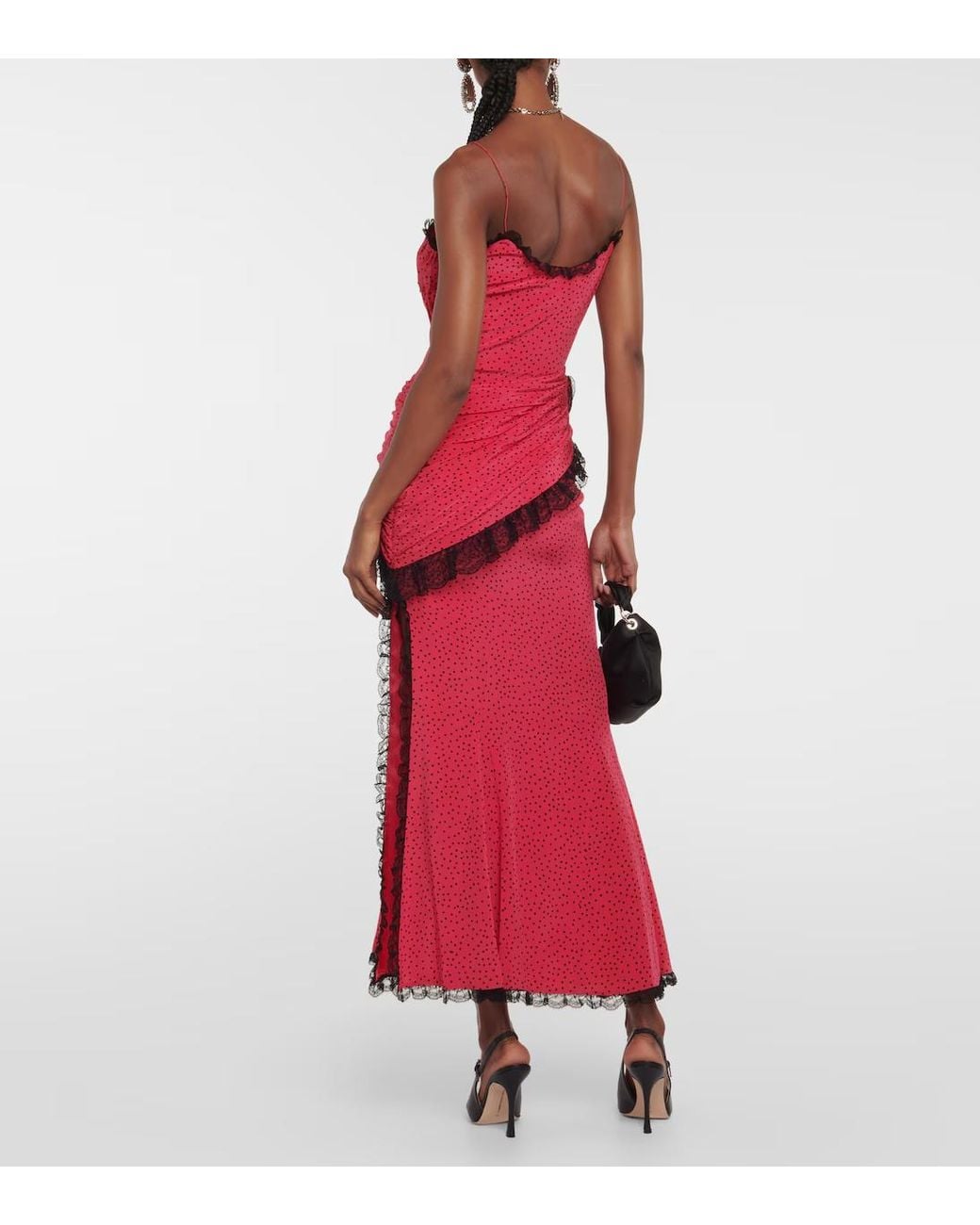 Alessandra Rich Pink Floral-Applique Silk Maxi Dress
