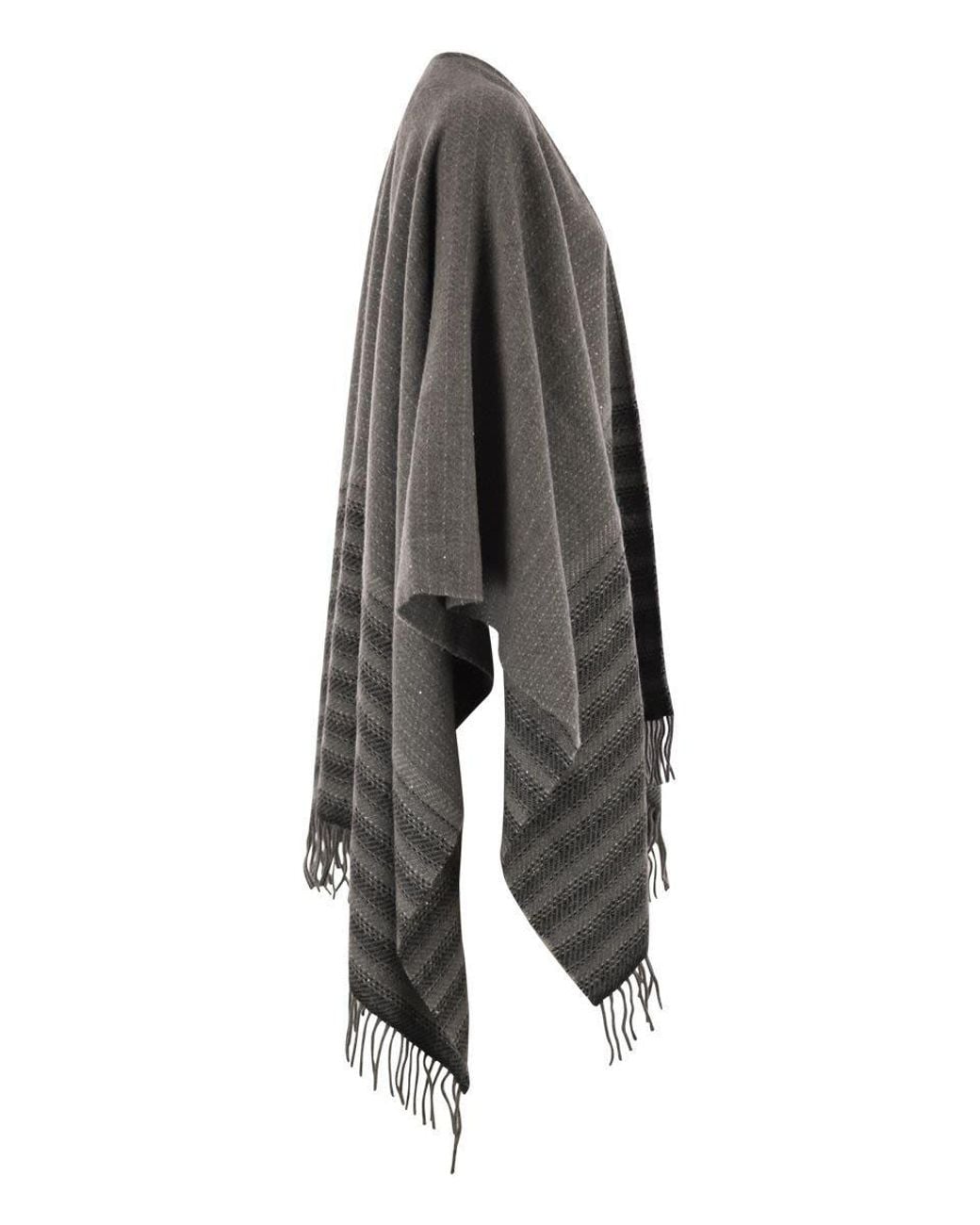 Peserico Gray Striped Fringed Poncho