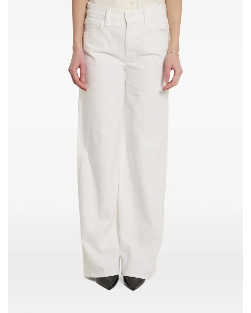 Mother White Rerun Zip Sneak Jeans Cotton; Elastane