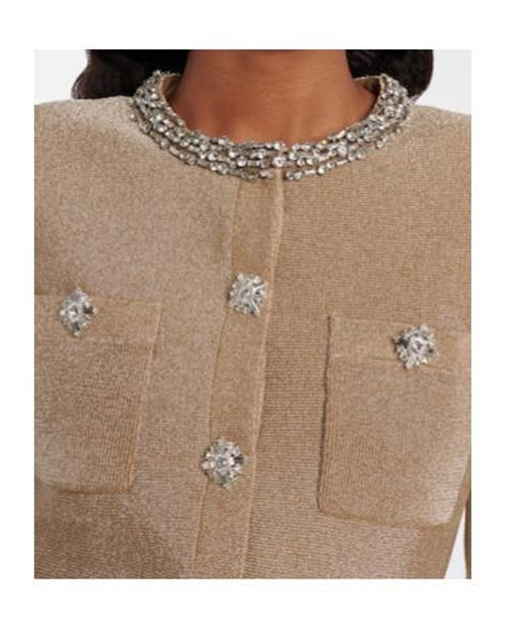 Self-Portrait Natural Crystal-Embellished Peplum Lamé Maxi Dress