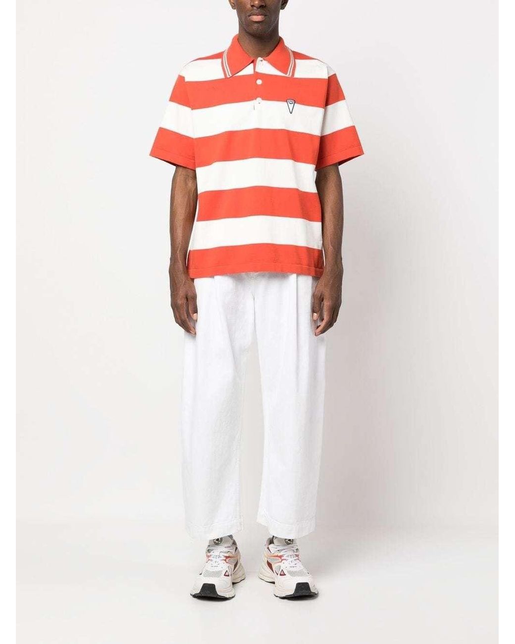 KENZO Red Logo-Patch Short-Sleeved Striped Polo Shirt for men