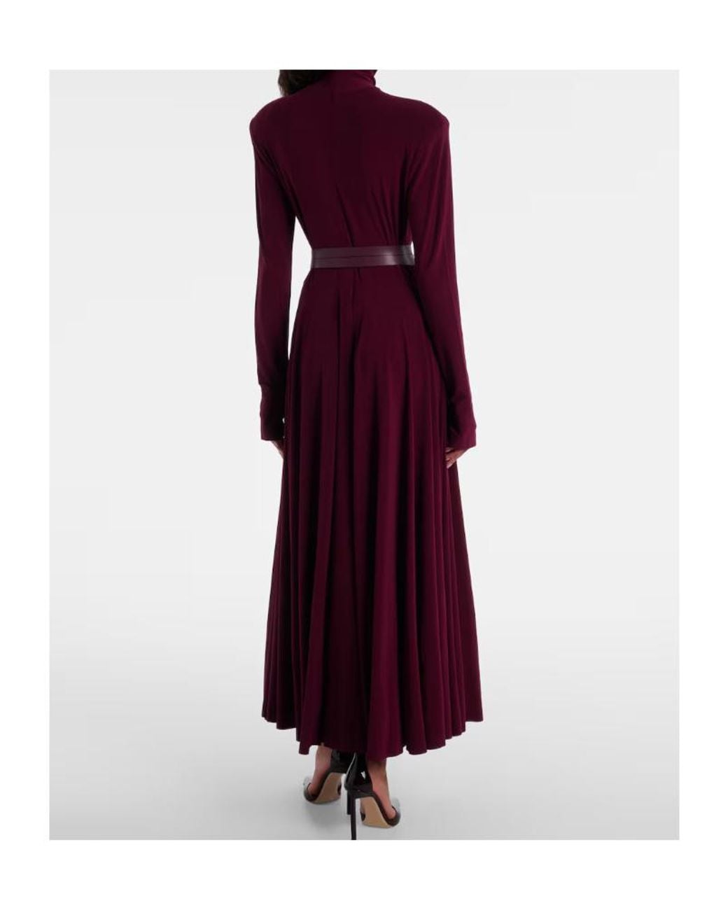 Norma Kamali Purple Pleated Turtleneck Maxi Dress