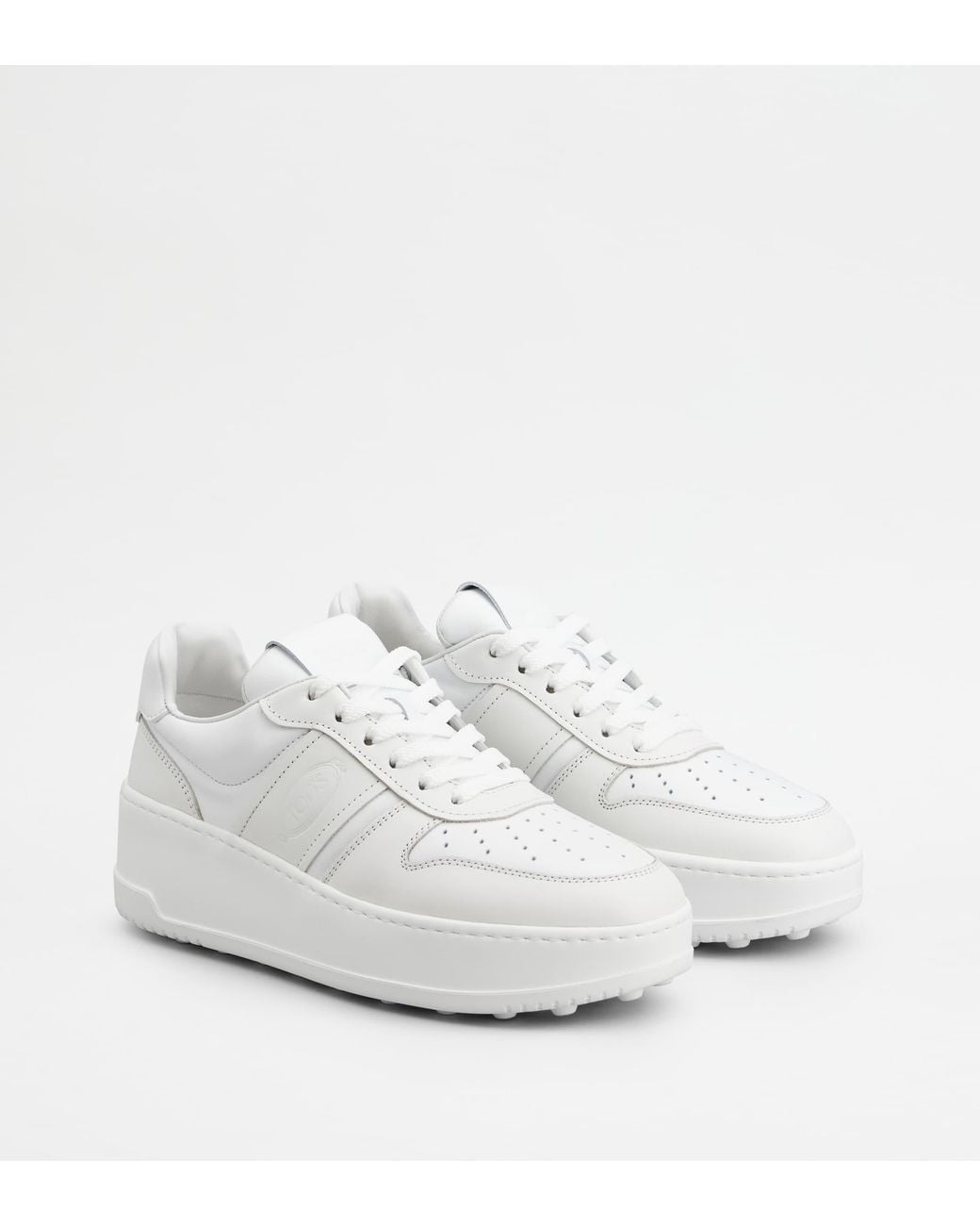 Tod's White Round-Toe Lace-Up Sneakers