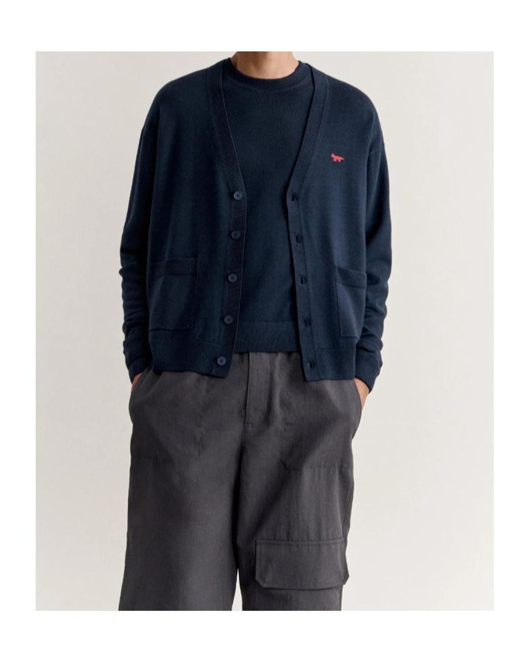 Maison Kitsuné Blue Maison Kitsuné Profile Fox V-Neck Cardigan for men