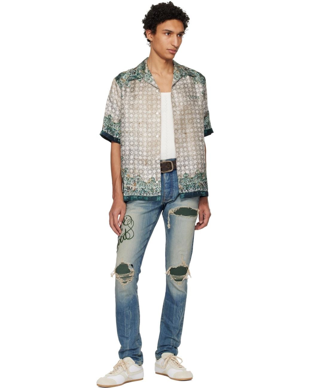Amiri Blue Distressed Straight Leg Jeans for men